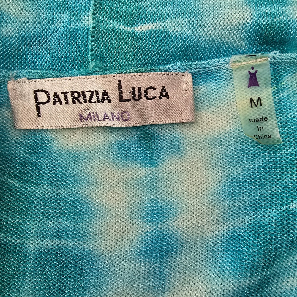 Patrizia Luca Milano Tie-Dye Waterfall Cardigan Sweater Open Front Aqua White M‎ - Picture 3 of 5